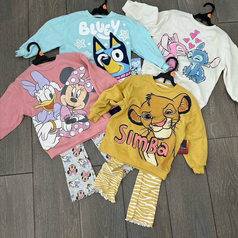 Disney Kids clothing sets - Simba, stitch, daisy, Minnie and bluey